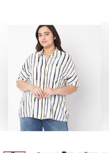 VERO MODACurve Women Casual Stripes WhiteShirt