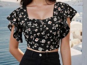 Puff Sleeves Polka Print Too