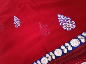 Red ♥️ Fully Worked Saree With Unstitched Blouse