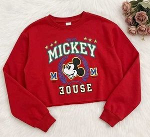 Red Mickey Mouse Cropped T-shirt