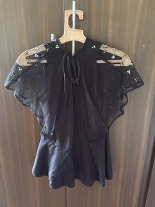 Black Peplum Top with Sheer Overlay