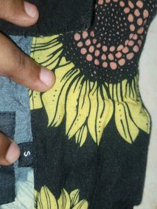 Black Sunflower Button Top