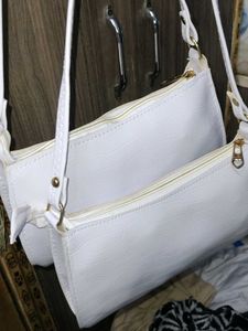 Chic White Croc-Embossed Shoulder Bag Set