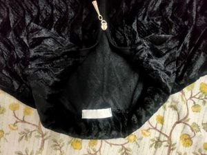 Black Textured Zip-Up Top