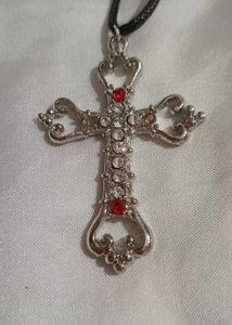 ~•°Gothic Red Stone Cross Necklace °•