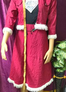 Girls Maroon Kurta with Fur jocket Set