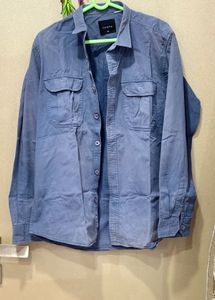 Men's Blue Casual Button-Up Baggy Shirt