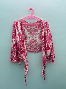 Pink Floral Tie-Up Shrug