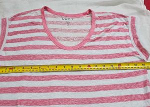 LOFT Linen Striped Scoop-Neck Top