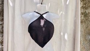 I. Black Halter Neck Cropped Top