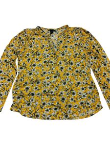 H&amp;M Yellow Floral Print V-Neck Excellent Top