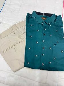 Men's Premium Shirt &amp; Off White Trouser Set