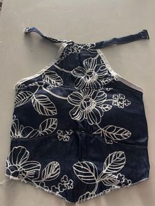 Embroidered Padded Denim Halter Top