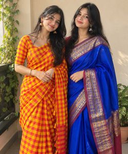 Vibrant Checked & Royal Blue Sarees