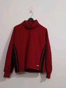 Red High Neck Stretch Sweatshirt