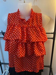 Red Polka Dot Ruffle Top
