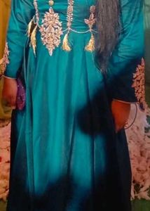 Elegant Teal Embroidered Ethnic Gown