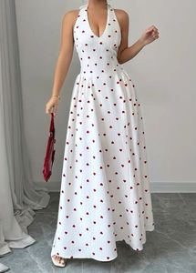 WHITE MAXI DRESS WITH RED HEARTS