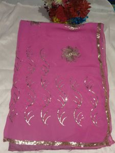 Elegant Pink Sequined Saree with blouse