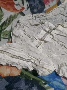 White Textured Short Sleeve Top