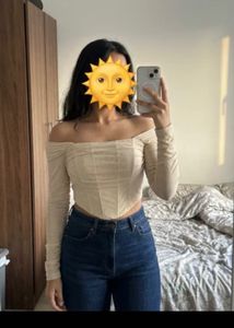 Chic White Off-Shoulder Mesh Corset Top