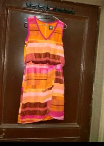 Sheer Striped V-Neck Dress