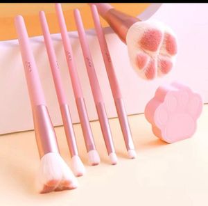 Cute Pink Makeup Brush Set with Paw Holder