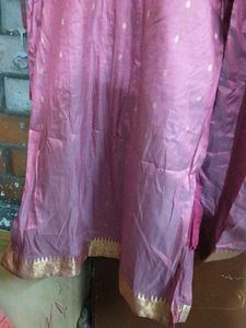 Pink Kurta Set with Gold Border