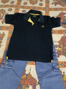 Boys Black Polo Shirt &amp; Blue Jeans