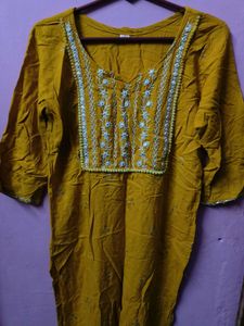 🎀150rs SALE🎀Mustard Yellow Embroidered K