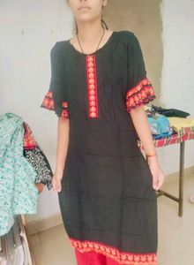Black And Flowers Orange Kurti