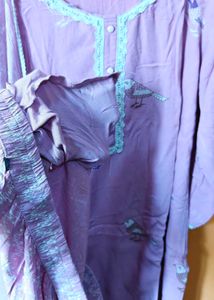 3 pieces Purple Bird Print Kurta set