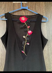 Chic Black Rose Embellished Top