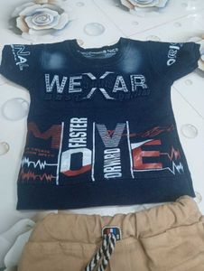 Kids Navy Blue T-Shirt &amp; Tan Shorts Set