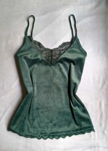 Velvet Camisole with Lace Trim