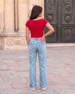 Red Cropped Square Neck Top