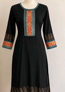 Elegant Black Kurta with Embellished Neckline