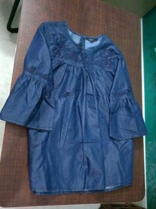 Denim Tunic with Embroidered Neckline