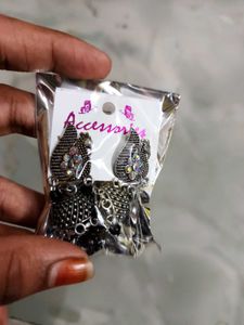 Oxidised peacock 🦚Jhumka with black beadsEarrings