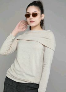 Cream Off-Shoulder Long Sleeve Top