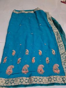 Beautiful Teal Embroidered Saree