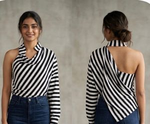 Chic Striped One-Shoulder Top