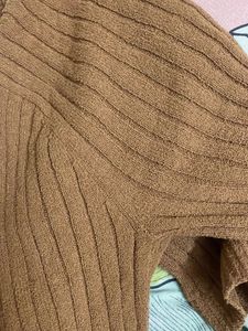 Brown Ribbed Knit Sweater
