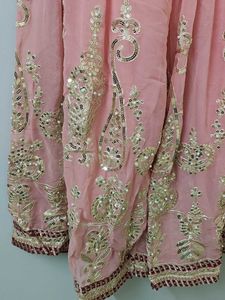 Elegant Pink Embroidered Kurta set with hijab