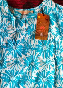 Blue Floral Cotton Kurta