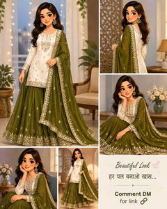 Elegant White &amp; Green Kurta Set