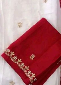 Elegant White Saree with Gold Embroidery