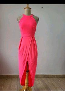 Vibrant Pink Halter Neck Dress