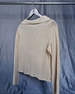 Beige Knit Button-Down Cardigan