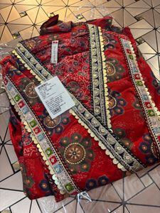 Red Printed  one piece gown  with Flared Sleeves